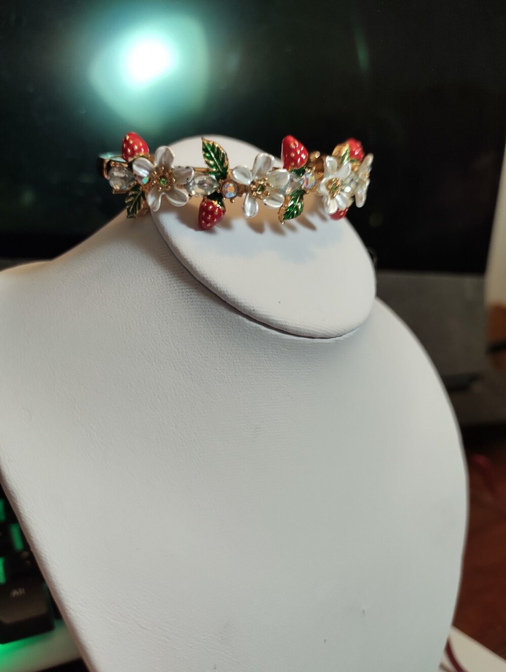 Floral & Strawberry Enamel Bracelet in Gold Tone - Picture 3 of 5
